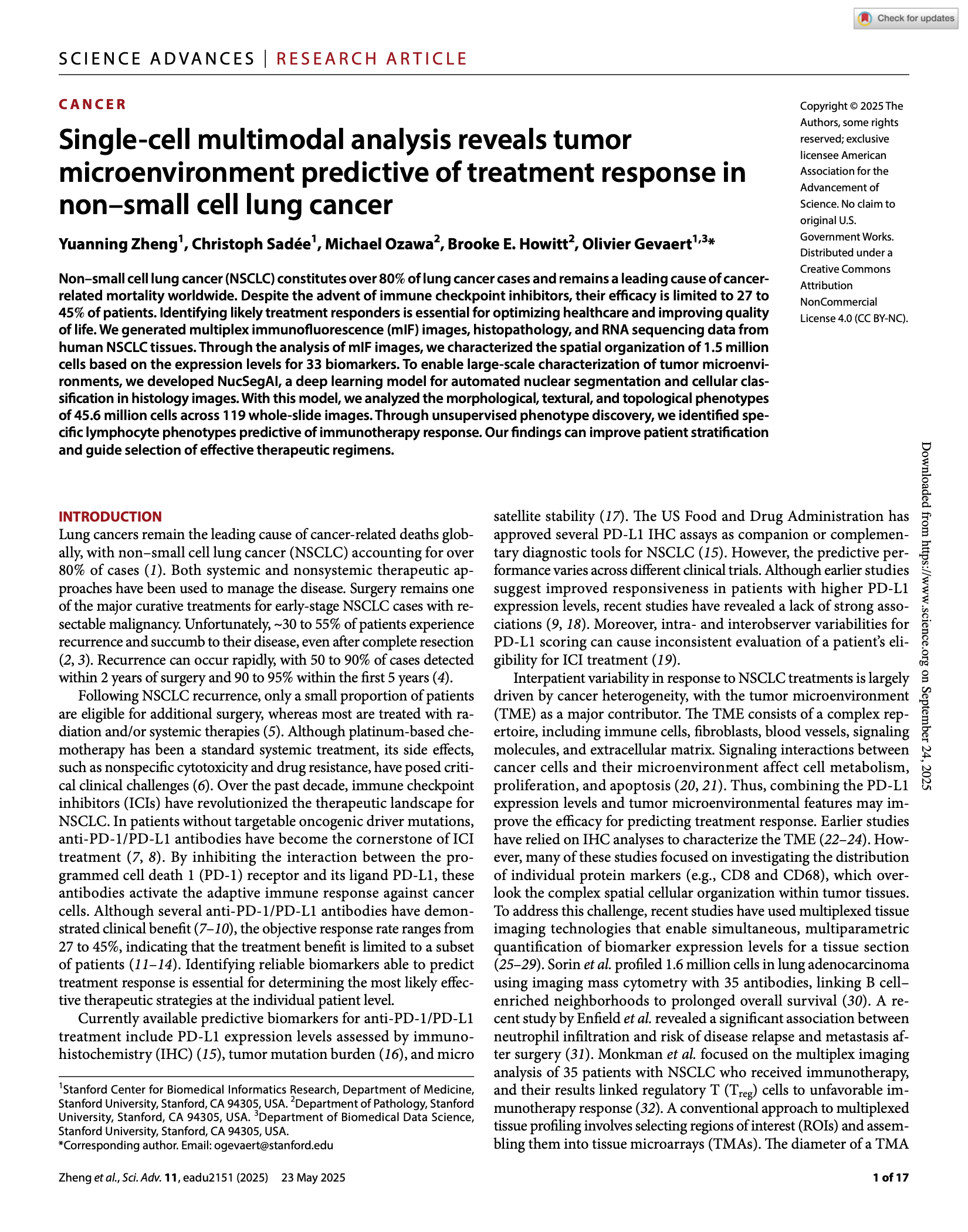 First page of Science Advances 2025 publication