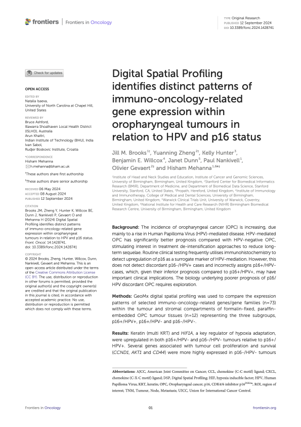 First page of Frontiers in Oncology 2024 publication