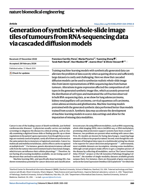 First page of Nature Biomedical Engineering 2024 publication