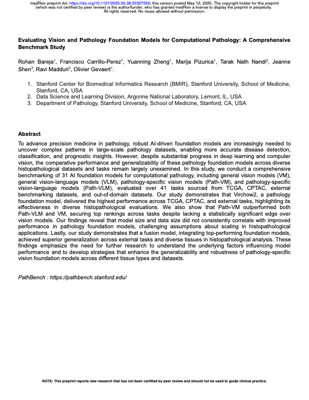 First page of Nature Communications accepted foundation models benchmark publication